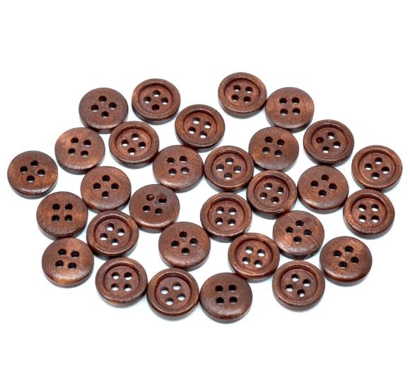 25 Dark Wood Buttons. 15mm. 4 Holes
