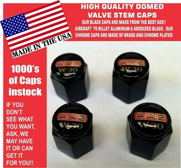 4 Aluminum Hurst Oldsmobile 442 W30 Rocket 455 Valve Stem Caps