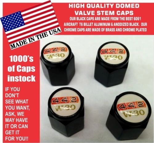 4 Aluminum Hurst Oldsmobile 442 W30 W-30 White Valve Stem Caps NO ABS PLASTIC