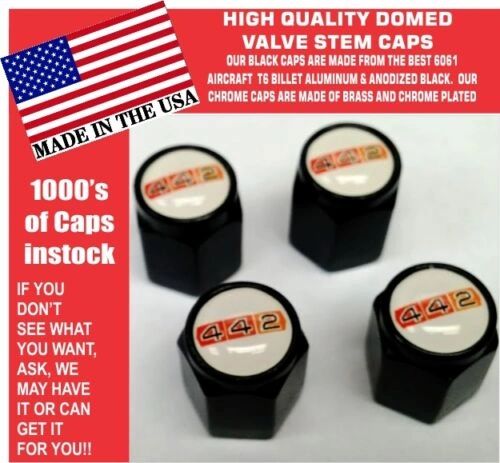 4 Aluminum Hurst Oldsmobile White 442 Rocket 455 Valve Stem Caps NO ABS PLASTIC