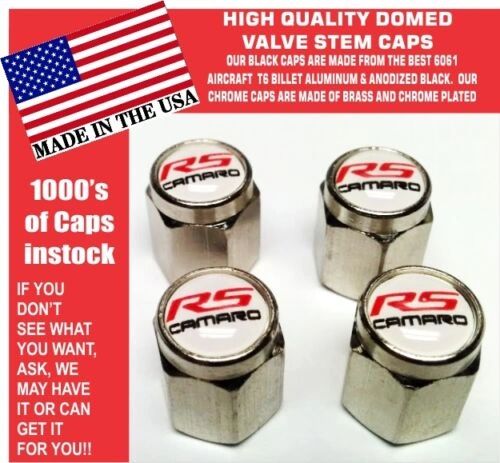 4 Chrome White Chevrolet Camaro Super Sport SS RS Rally Sport Valve Stem CapsS