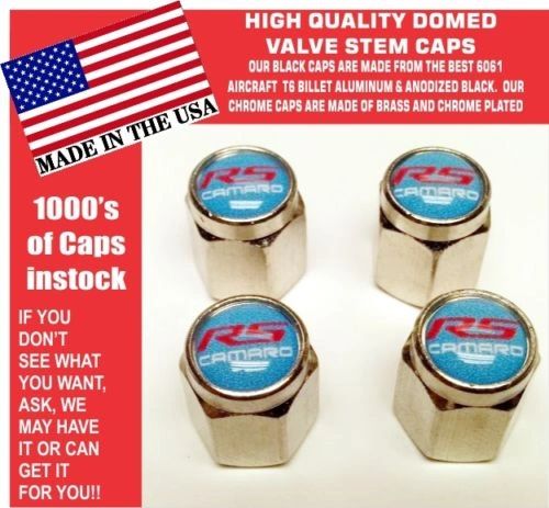 4 Chrome Blue Top Chevrolet Camaro Super Sport SS Rally Sport Valve Stem Caps