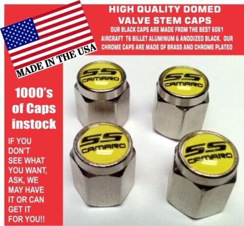 4 Chrome Yellow Chevrolet Camaro Super Sport SS RS ZL1 Valve Stem Caps