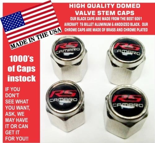 4 Chrome Black Chevrolet Camaro Super Sport SS Rally Sport Valve Stem Caps