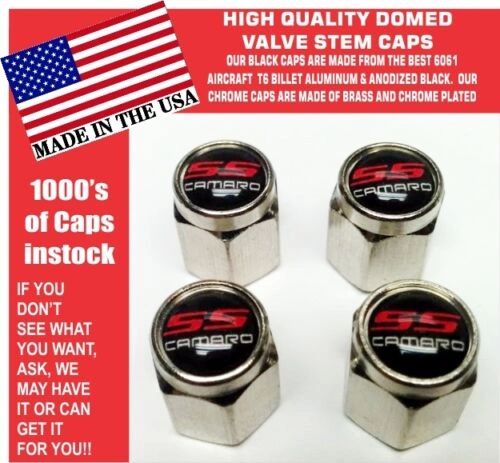 4 Chrome Black Top Chevrolet Camaro Super Sport SS RS Rally Sport 6.2 Valve Stem Caps