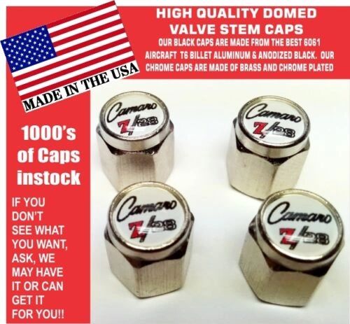 4 Chrome & White Z28 Chevrolet Camaro Super Sport SS Rally Sport Z28 Z/28 Valve Stem Caps