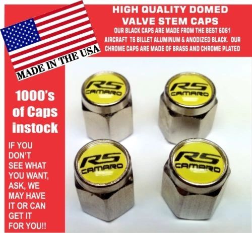 4 Chrome & Yellow Top Chevrolet Camaro Super Sport SS Rally Sport RS Valve Stem Caps