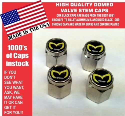 4 Chrome Domed Mazda Evil M Mazdaspeed 3 5 6 Valve Stem Air Caps Black Yellow