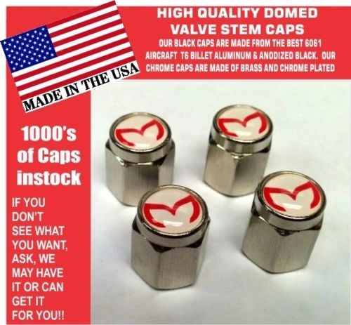 4 Chrome Domed Mazda Evil M Mazdaspeed 3 5 6 Valve Stem Air Caps White Red