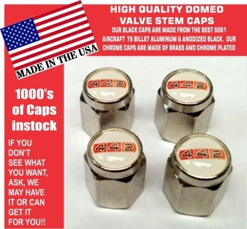 4 Chrome Hurst Oldsmobile White 442 Rocket 455 Valve Stem Caps