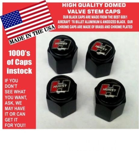 4 Domed Aluminum Hurst Black & Red on Black Olds Oldsmobile 442 Valve Stem Caps