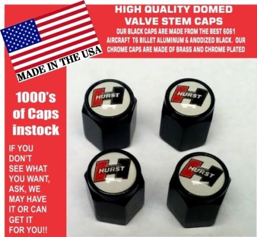 4 Domed Aluminum Hurst Black & Red on White Olds Oldsmobile 442 Valve Stem Caps