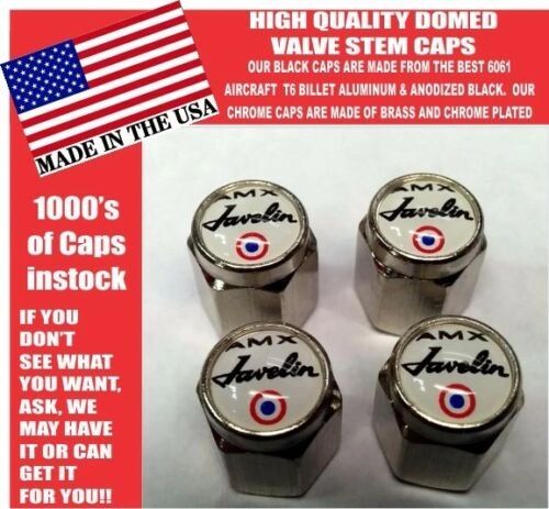 AMC AMX Javelin American Motors Chrome w white Valve Stem Caps Very Nice!