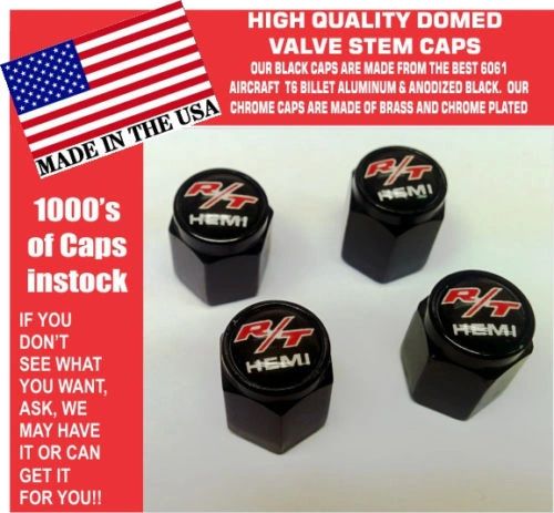 Billet Dodge Challenger Hemi RT SRT Hellcat Mopar Black Valve Stem Caps - Nice!