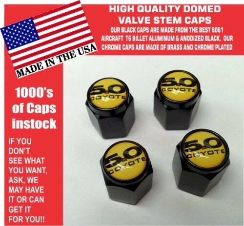 Billet Ford 5.0 Yellow Coyote Mustang Cobra Shelby GT Valve Stem Caps Nice