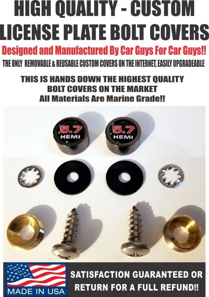 BK License Plate Screw Covers For Dodge Challenger 5.7 Hemi Charger SRT Mopar