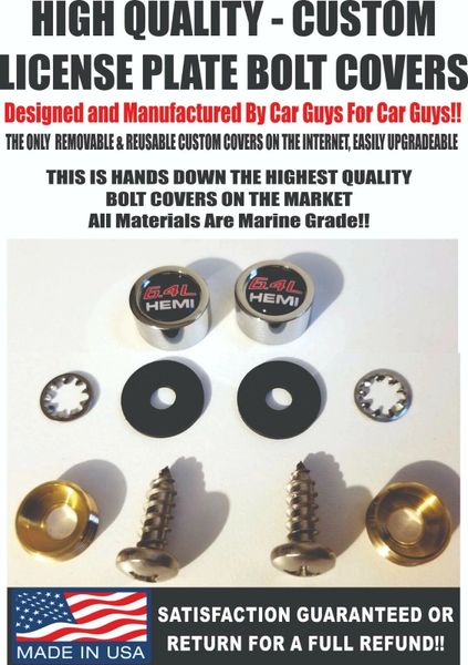 CH License Plate Screw Covers For Dodge Challenger 6.4 Hemi Charger SRT Mopar