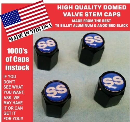 Chevrolet SS Super Sport Camaro Chevelle Monte Carlo Valve Stem Caps - Blue-Wt