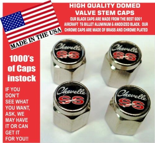 Chrome Chevrolet Chevy Malibu Chevelle SS Super Sport 396 454 BlkValve Stem Cap