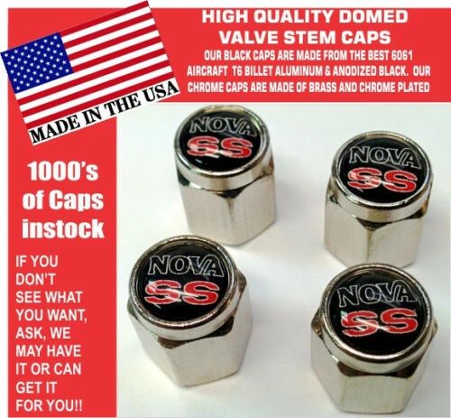 Chrome Chevrolet Chevy Nova SS 307 327 350 396 454 Blk Valve Stem Cap