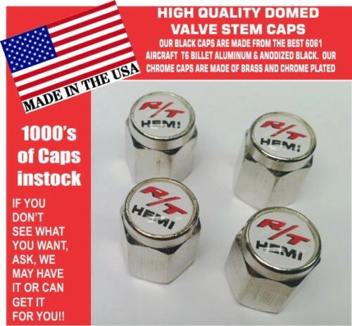 Chrome Dodge Challenger Hemi RT SRT Hellcat Mopar White Valve Stem Caps