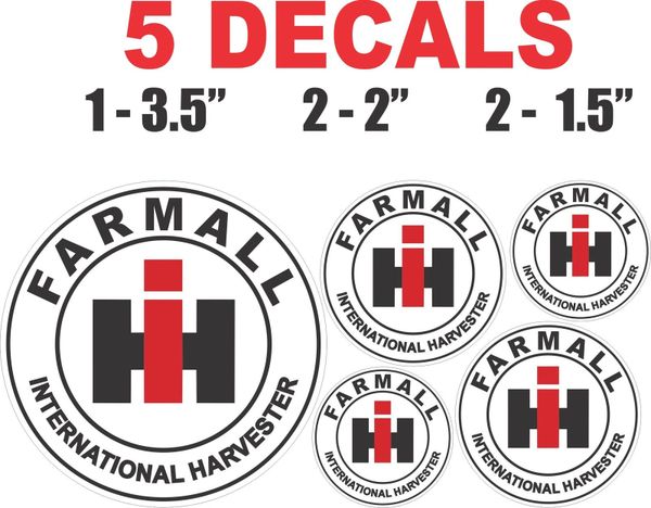 5 Farmall International Harvester Decals Round