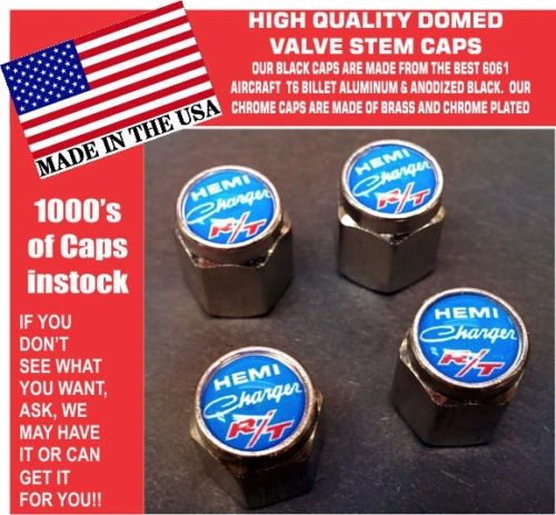 Chrome Dodge Charger Hemi RT SRT Hellcat Mopar Blue Valve Stem Caps - Nice