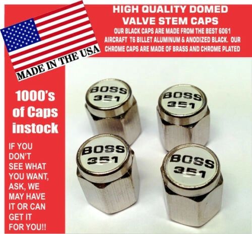 Chrome Fits Ford Mustang Tribute Fastback 351 White Valve Stem Caps - Nice