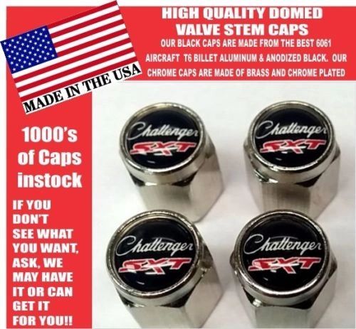 Dodge Mopar Challenger SXT Pentastar Chrome Plated Brass Black Valve Stem Caps