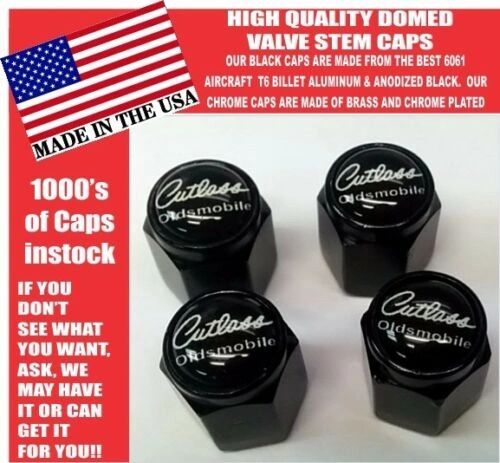 Oldsmobile Cutlass Supreme 442 Olds Billet Black w white Valve Stem Caps - Nice!