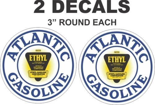 2 Atlantic Ethyl Gasoline Decals