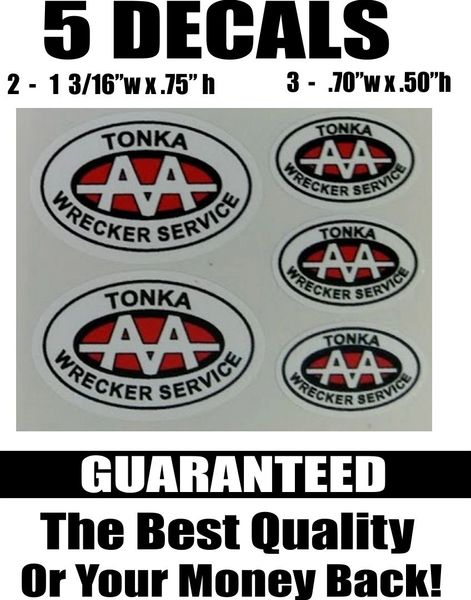 5 Tonka Wrecker Service Decals - White Red
