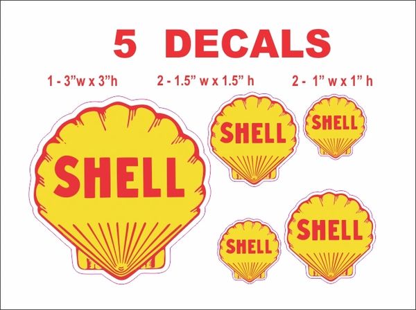 5 Vintage Style Shell Decals - Nice, Die Cut Correctly