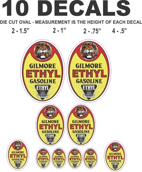10 Gilmore Ethyl Oval Decals