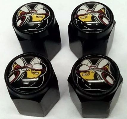 4 Black Billet Aluminum Domed Left and Right Facing Scat Pack Valve Stem Caps