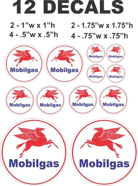 12 Decals Mobilgas Gasoline - Great For Scale Models and Dioramas