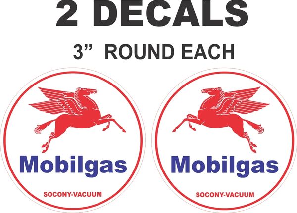 2 Mobilgas Mobil Gas Gasoline Oil Round Decals