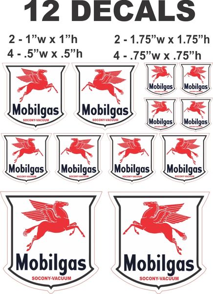 12 Mobilgas Decals - Great for Gas cans Diorama Scale Moedels