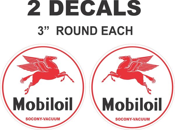 2 Round MobilOil Mobil Oil Decals - Nice