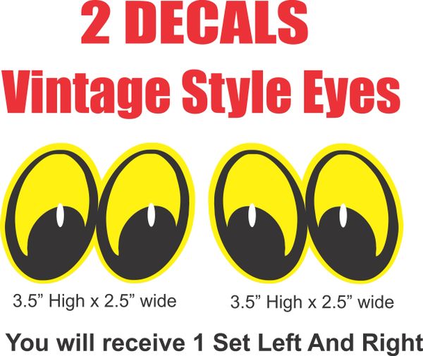 2 Yellow Vintage Style Street Rod Rat Rod Eyes Style Decals