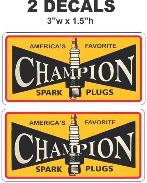 2 Vintage Style Champion Spark Plug Decals - Nice