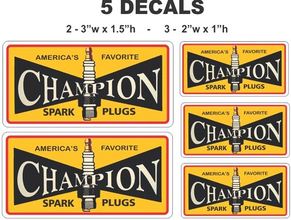 5 Vintage Style Champion Spark Plug Decals