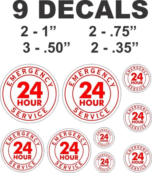 9 Decals Various Sizes 24 Hour Service in Red