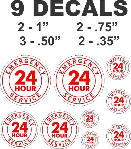 9 Decals Various Sizes 24 Hour Service in Red