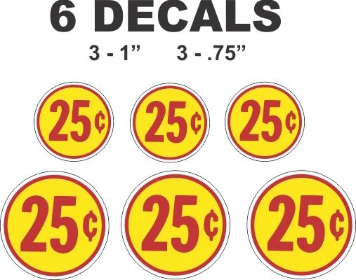 6 Yellow Vending Decals Red 25 cent Gumball Machine and more