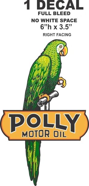 Polly Motor Oil Right Facing Bird - 6" Tall Full Bleed (No White Space)