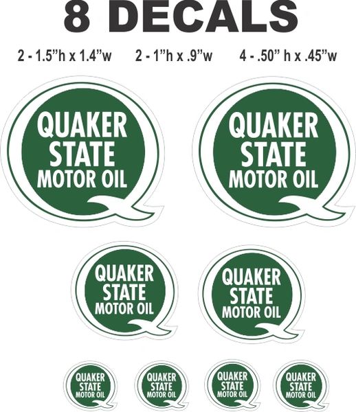 8 Quaker State Motor Oil Decals - Great for Scale Models, Gas / Oil Cans or Dioramas