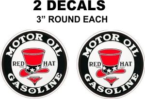 2 Red Hat Motor Oil Gasoline Decals