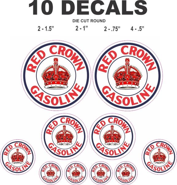 10 Red Crown Gasoline Decals For Gas / Oil cans, Scale Models Dioramas and More!!