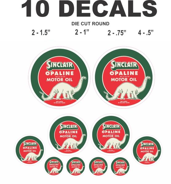 10 Sinclair Opaline Motor Oil Decals - Great for scale Models, gas / oil cans / dioramas and more